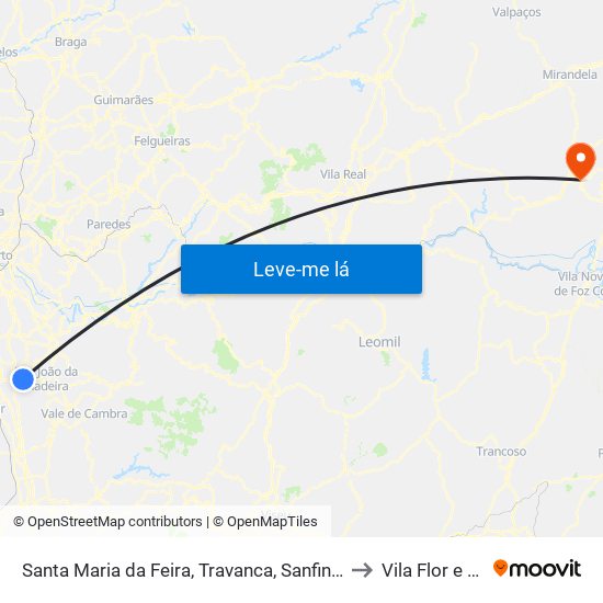 Santa Maria da Feira, Travanca, Sanfins e Espargo to Vila Flor e Nabo map