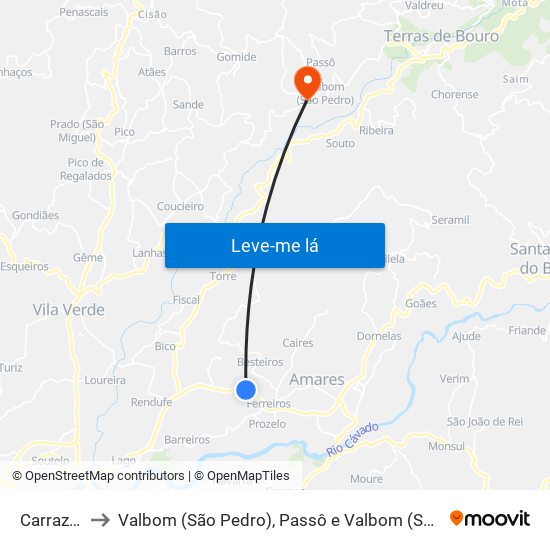 Carrazedo to Valbom (São Pedro), Passô e Valbom (São Martinho) map