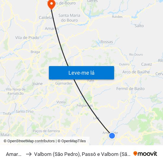 Amarante to Valbom (São Pedro), Passô e Valbom (São Martinho) map