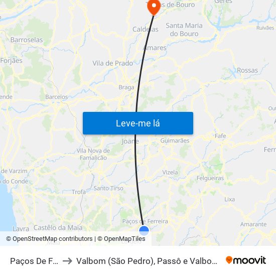 Paços De Ferreira to Valbom (São Pedro), Passô e Valbom (São Martinho) map