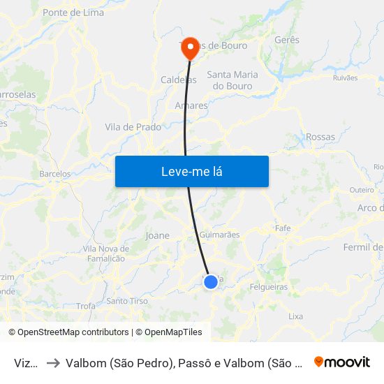 Vizela to Valbom (São Pedro), Passô e Valbom (São Martinho) map