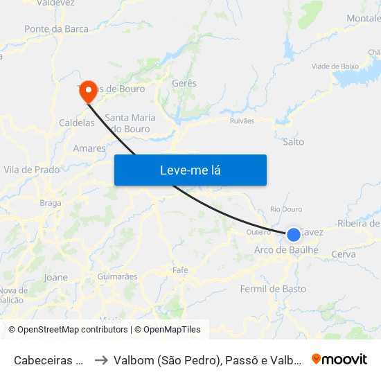 Cabeceiras De Basto to Valbom (São Pedro), Passô e Valbom (São Martinho) map