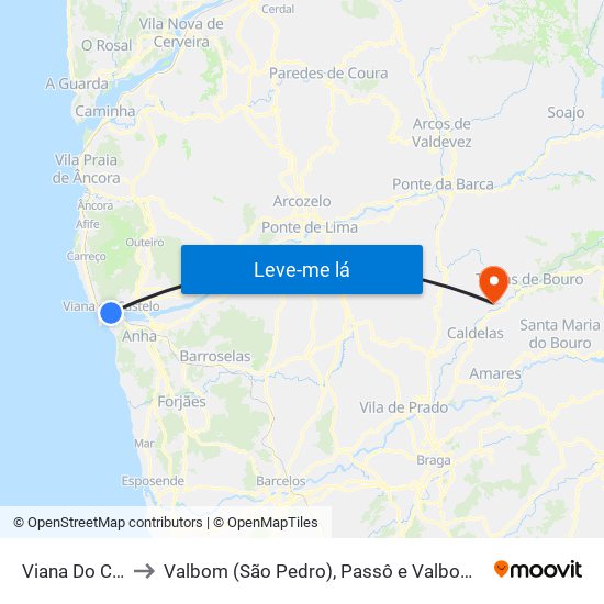 Viana Do Castelo to Valbom (São Pedro), Passô e Valbom (São Martinho) map