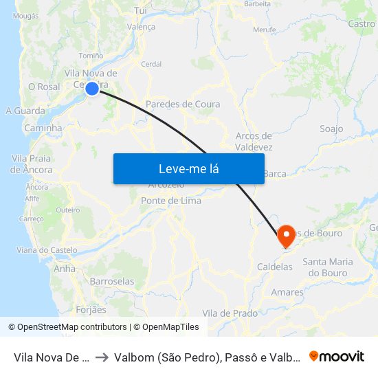 Vila Nova De Cerveira to Valbom (São Pedro), Passô e Valbom (São Martinho) map