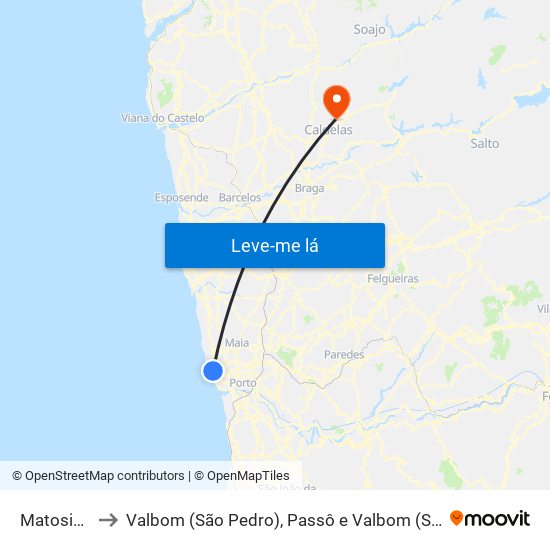 Matosinhos to Valbom (São Pedro), Passô e Valbom (São Martinho) map