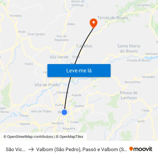 São Vicente to Valbom (São Pedro), Passô e Valbom (São Martinho) map