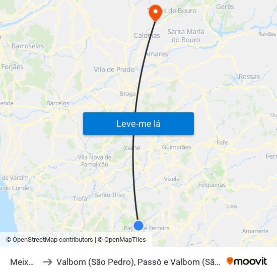 Meixomil to Valbom (São Pedro), Passô e Valbom (São Martinho) map