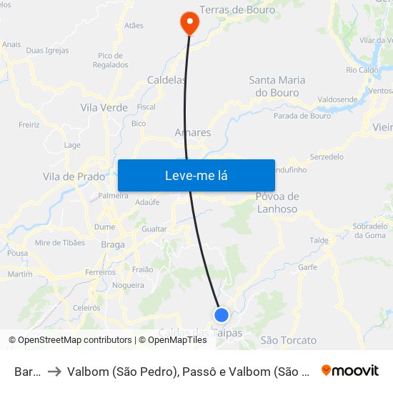 Barco to Valbom (São Pedro), Passô e Valbom (São Martinho) map