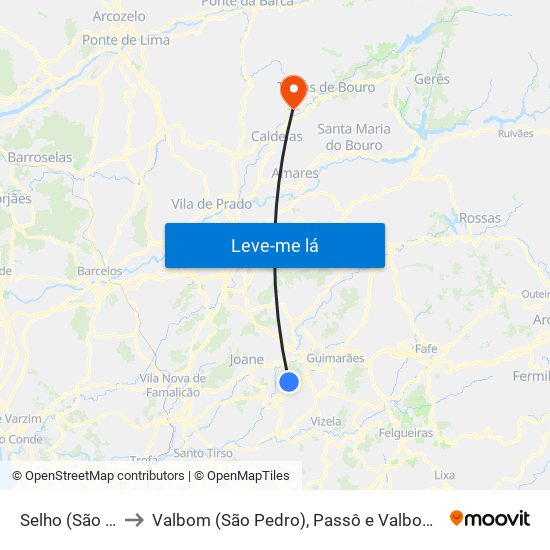 Selho (São Jorge) to Valbom (São Pedro), Passô e Valbom (São Martinho) map