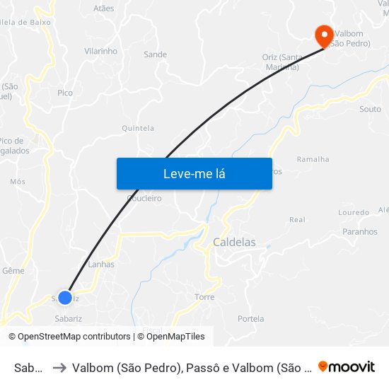 Sabariz to Valbom (São Pedro), Passô e Valbom (São Martinho) map