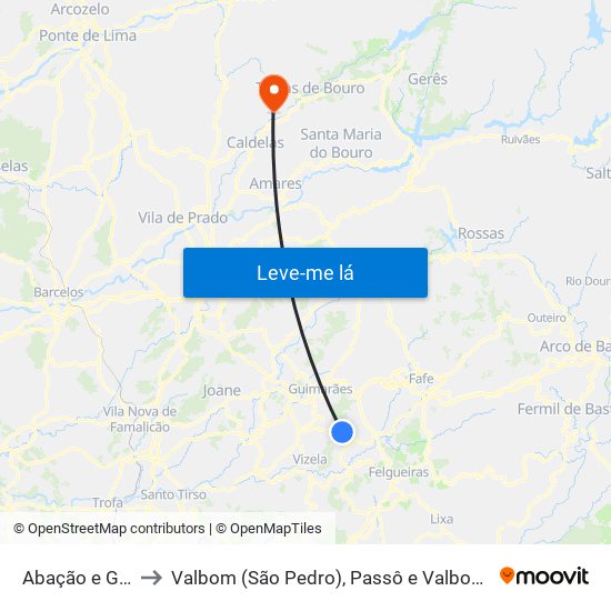 Abação e Gémeos to Valbom (São Pedro), Passô e Valbom (São Martinho) map