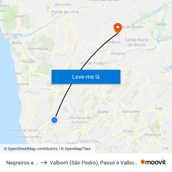 Negreiros e Chavão to Valbom (São Pedro), Passô e Valbom (São Martinho) map