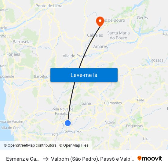 Esmeriz e Cabeçudos to Valbom (São Pedro), Passô e Valbom (São Martinho) map