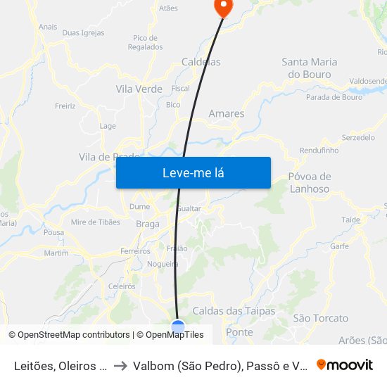 Leitões, Oleiros e Figueiredo to Valbom (São Pedro), Passô e Valbom (São Martinho) map