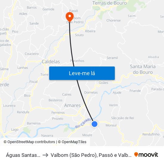 Águas Santas e Moure to Valbom (São Pedro), Passô e Valbom (São Martinho) map