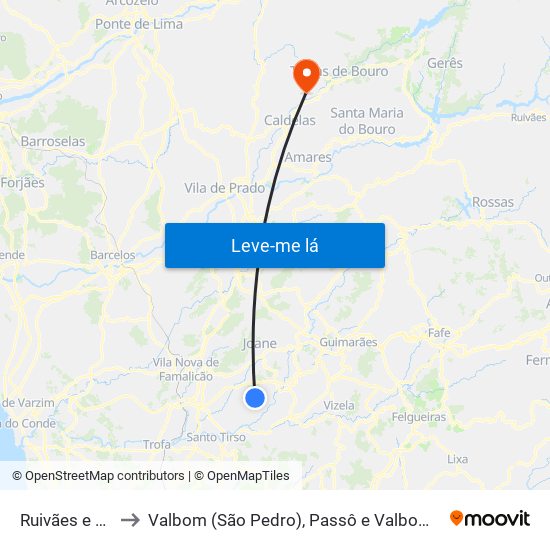 Ruivães e Novais to Valbom (São Pedro), Passô e Valbom (São Martinho) map