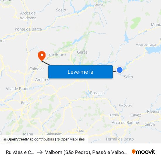 Ruivães e Campos to Valbom (São Pedro), Passô e Valbom (São Martinho) map