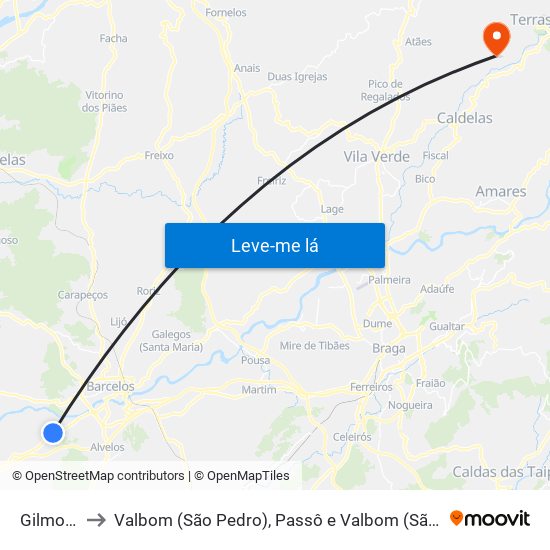 Gilmonde to Valbom (São Pedro), Passô e Valbom (São Martinho) map