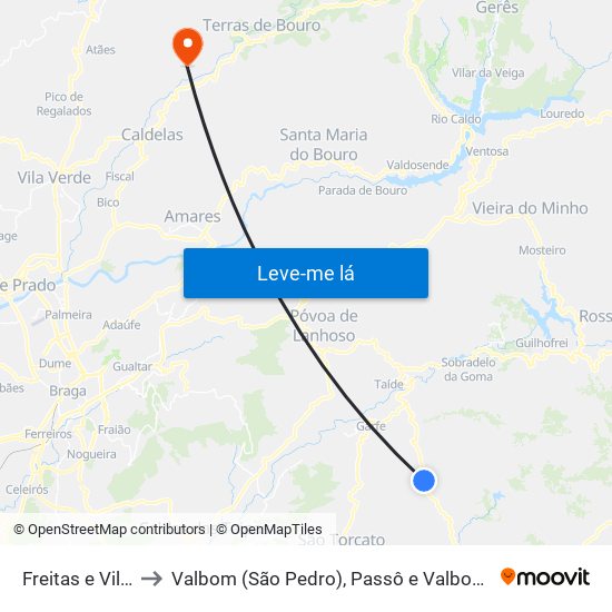 Freitas e Vila Cova to Valbom (São Pedro), Passô e Valbom (São Martinho) map