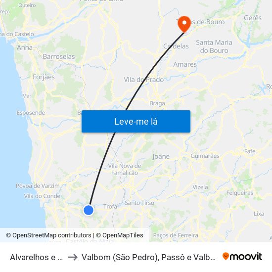 Alvarelhos e Guidões to Valbom (São Pedro), Passô e Valbom (São Martinho) map