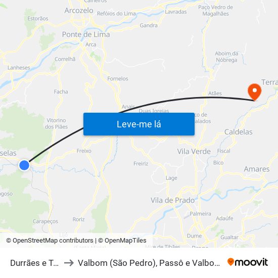 Durrães e Tregosa to Valbom (São Pedro), Passô e Valbom (São Martinho) map