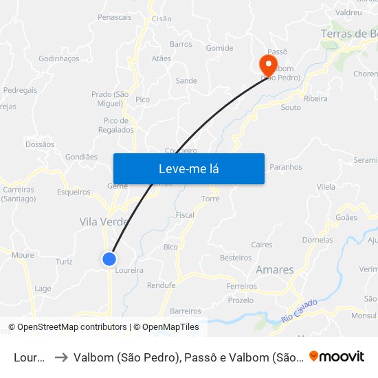 Loureira to Valbom (São Pedro), Passô e Valbom (São Martinho) map