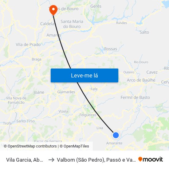 Vila Garcia, Aboim e Chapa to Valbom (São Pedro), Passô e Valbom (São Martinho) map