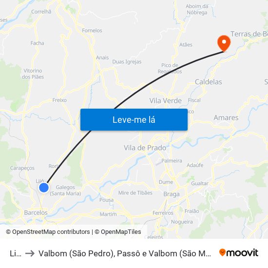 Lijó to Valbom (São Pedro), Passô e Valbom (São Martinho) map