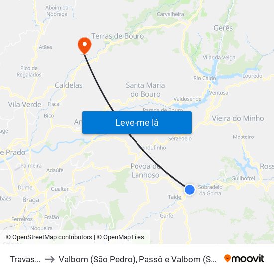 Travassos to Valbom (São Pedro), Passô e Valbom (São Martinho) map