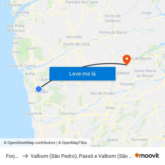 Forjães to Valbom (São Pedro), Passô e Valbom (São Martinho) map