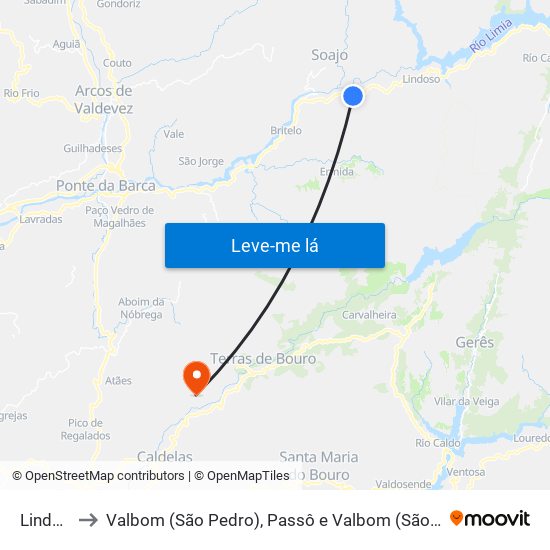 Lindoso to Valbom (São Pedro), Passô e Valbom (São Martinho) map