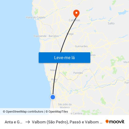 Anta e Guetim to Valbom (São Pedro), Passô e Valbom (São Martinho) map