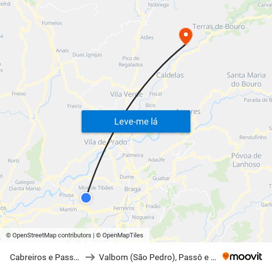 Cabreiros e Passos (São Julião) to Valbom (São Pedro), Passô e Valbom (São Martinho) map