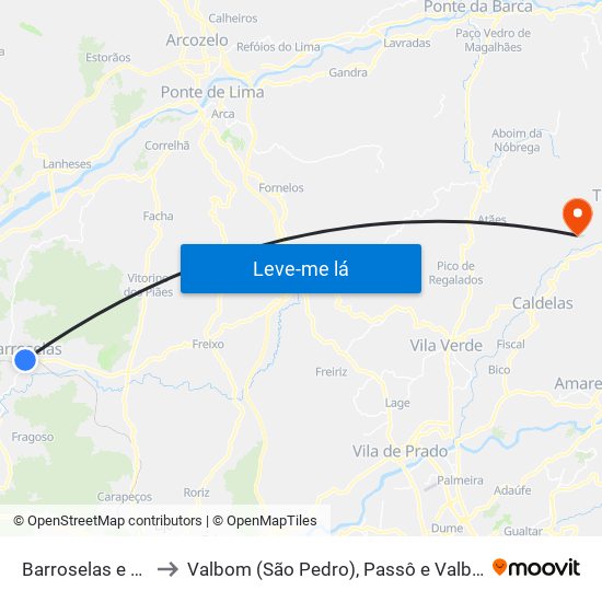 Barroselas e Carvoeiro to Valbom (São Pedro), Passô e Valbom (São Martinho) map