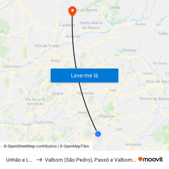 Unhão e Lordelo to Valbom (São Pedro), Passô e Valbom (São Martinho) map