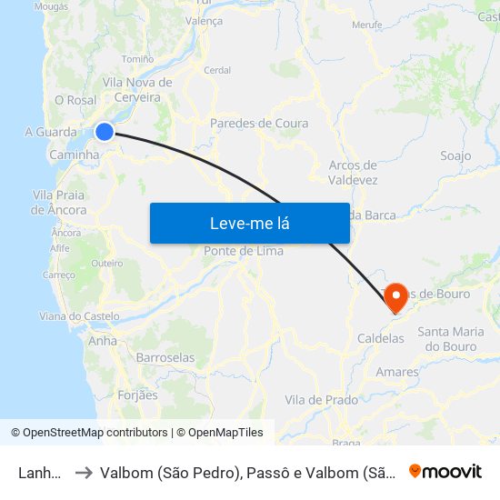 Lanhelas to Valbom (São Pedro), Passô e Valbom (São Martinho) map