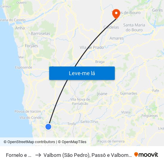 Fornelo e Vairão to Valbom (São Pedro), Passô e Valbom (São Martinho) map