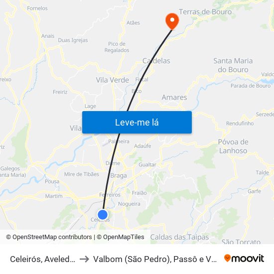 Celeirós, Aveleda e Vimieiro to Valbom (São Pedro), Passô e Valbom (São Martinho) map