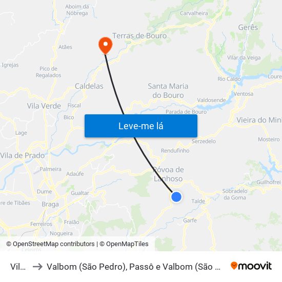 Vilela to Valbom (São Pedro), Passô e Valbom (São Martinho) map