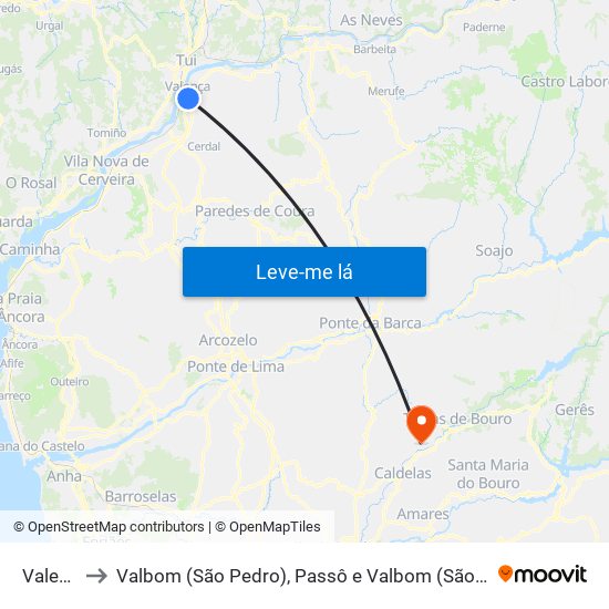 Valença to Valbom (São Pedro), Passô e Valbom (São Martinho) map