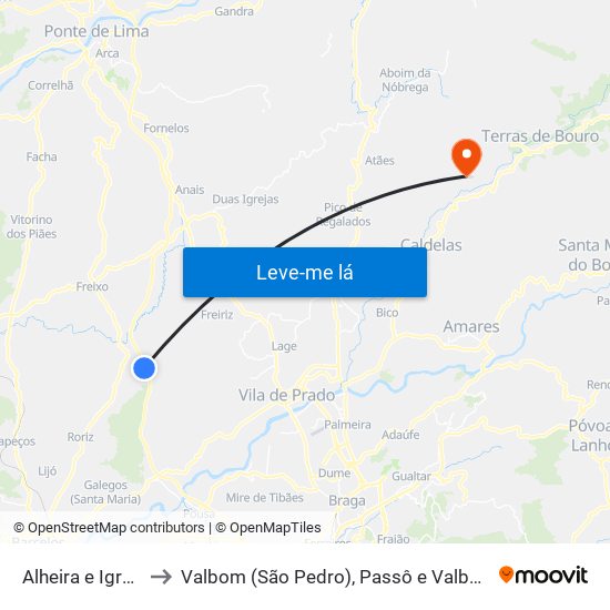 Alheira e Igreja Nova to Valbom (São Pedro), Passô e Valbom (São Martinho) map