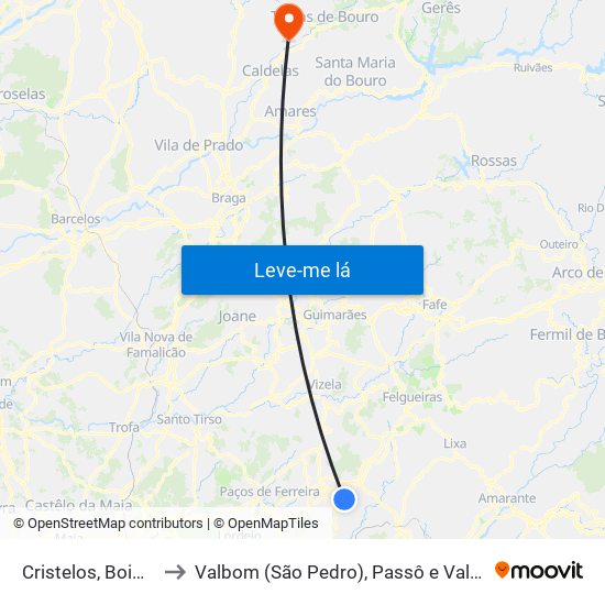 Cristelos, Boim e Ordem to Valbom (São Pedro), Passô e Valbom (São Martinho) map