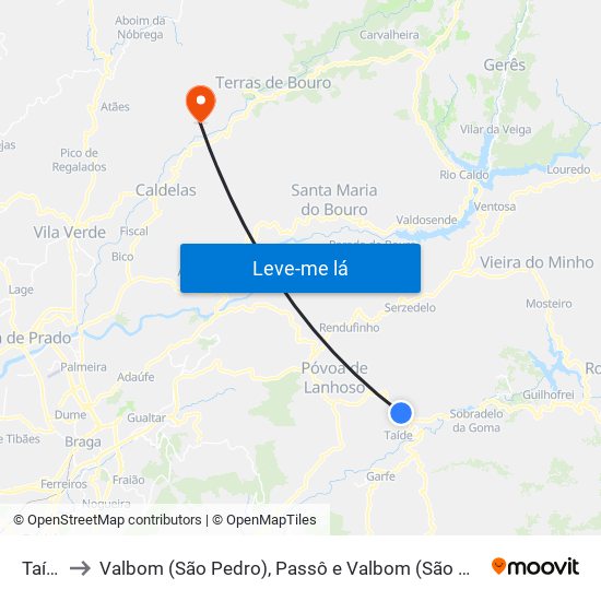 Taíde to Valbom (São Pedro), Passô e Valbom (São Martinho) map