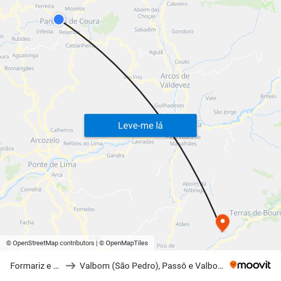 Formariz e Ferreira to Valbom (São Pedro), Passô e Valbom (São Martinho) map