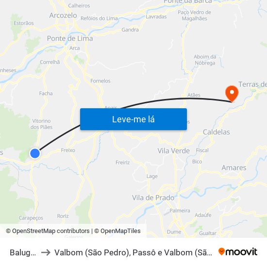 Balugães to Valbom (São Pedro), Passô e Valbom (São Martinho) map