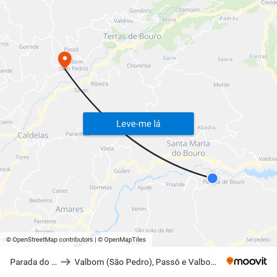 Parada do Bouro to Valbom (São Pedro), Passô e Valbom (São Martinho) map