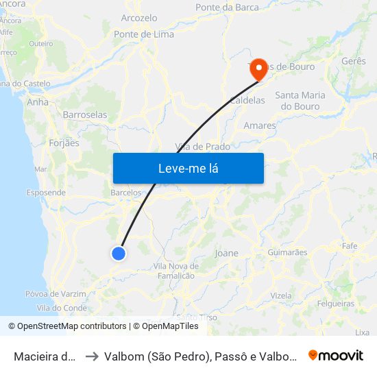 Macieira de Rates to Valbom (São Pedro), Passô e Valbom (São Martinho) map