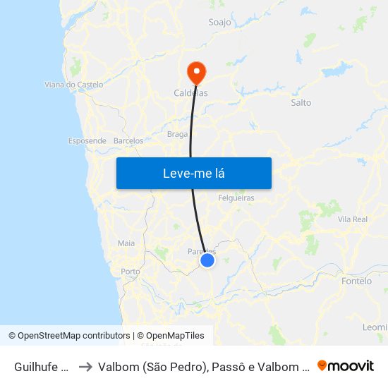 Guilhufe e Urrô to Valbom (São Pedro), Passô e Valbom (São Martinho) map