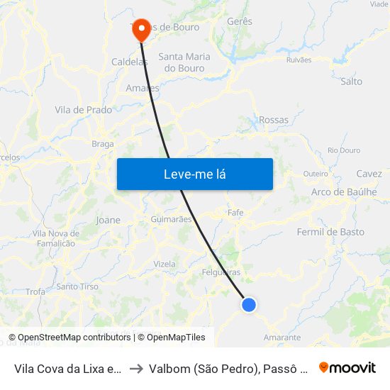 Vila Cova da Lixa e Borba de Godim to Valbom (São Pedro), Passô e Valbom (São Martinho) map