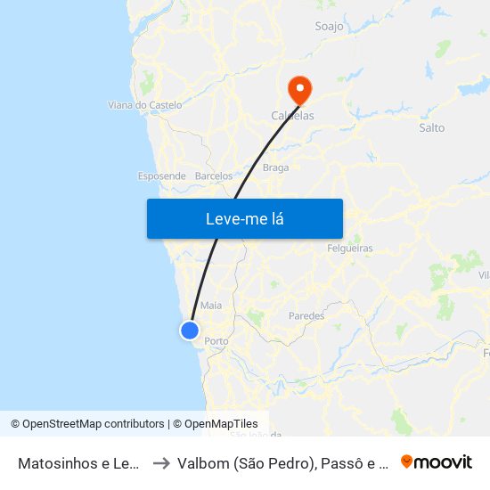 Matosinhos e Leça da Palmeira to Valbom (São Pedro), Passô e Valbom (São Martinho) map